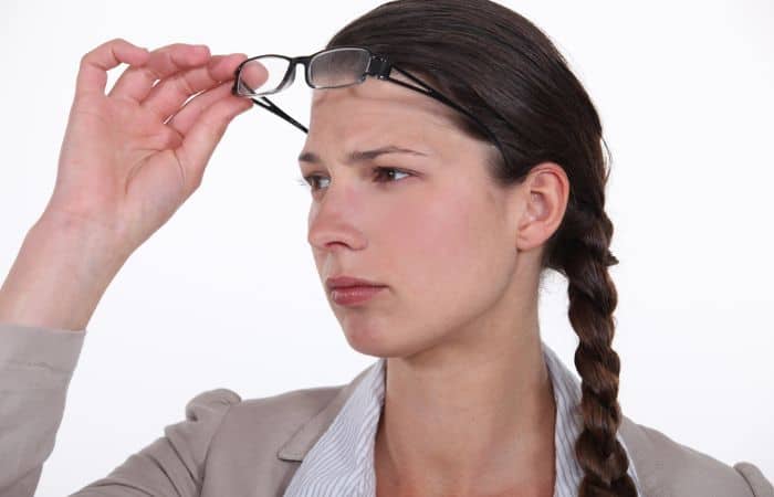 glasses dent on woman's nose bridge