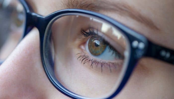 closeup of lens on eyeglasses