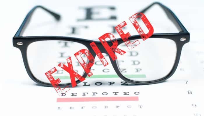 expired prescription glasses on eye chart