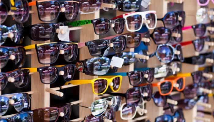 sunglasses on display racks