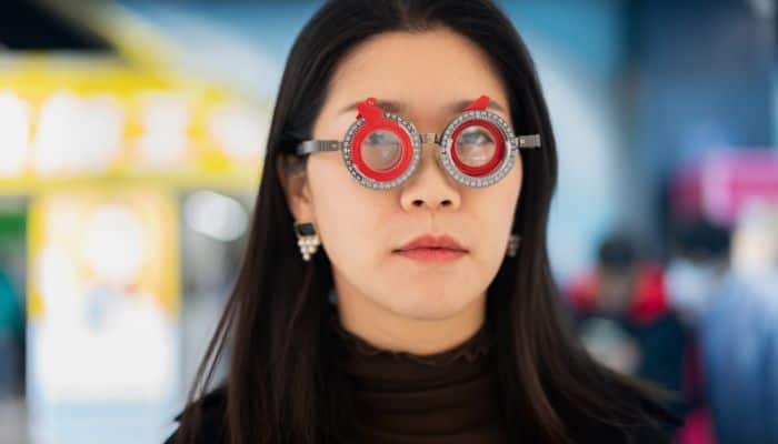 woman wearing refractor glasses