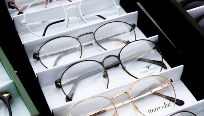 glasses in display case