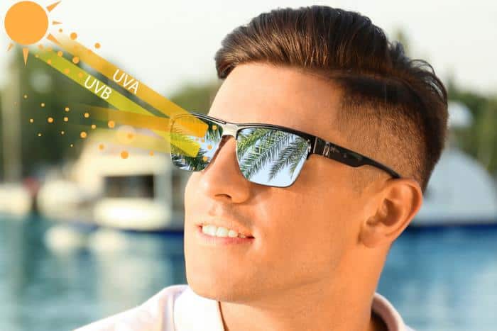 man wearing sunglasses that block UV rays