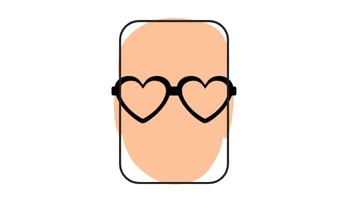 illustration of rectangular face shape with heart glasses