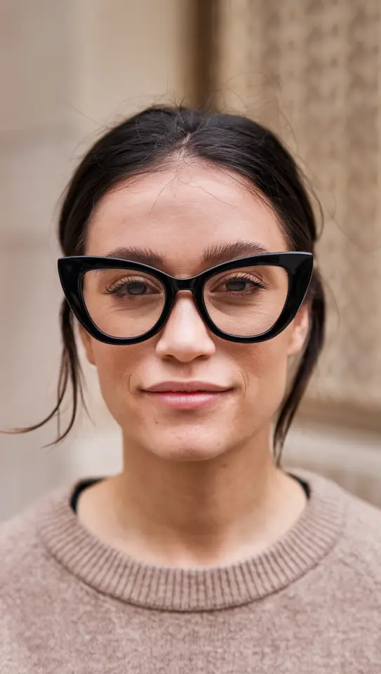 woman wearing oversize cat eyeglasses